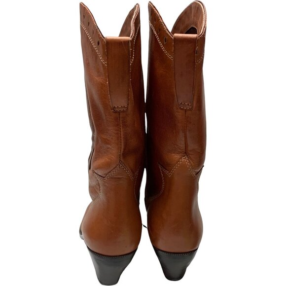 Vintage Wild Pair British Tan Leather Western Heeled Boots - Picture 6 of 9
